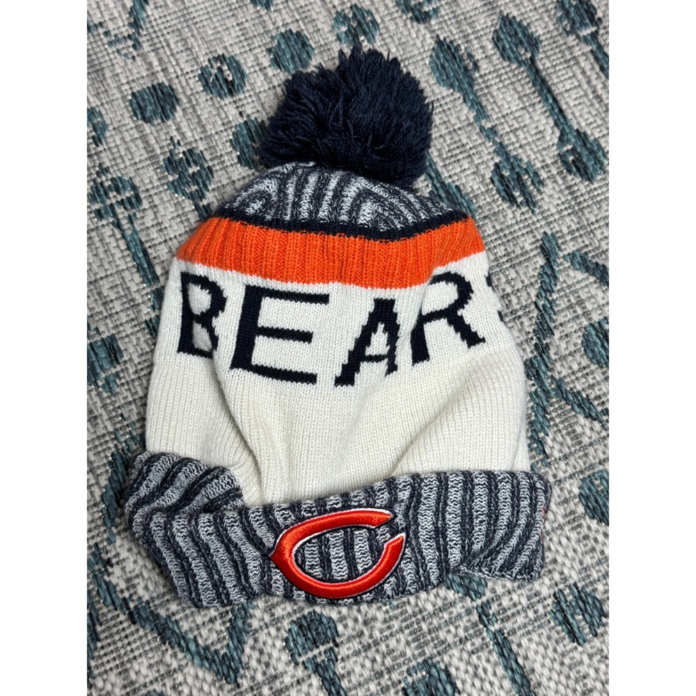 New Era Chicago Bears NFL Knit Beanie Hat Pom Pom Fleece Lined Navy Orange White